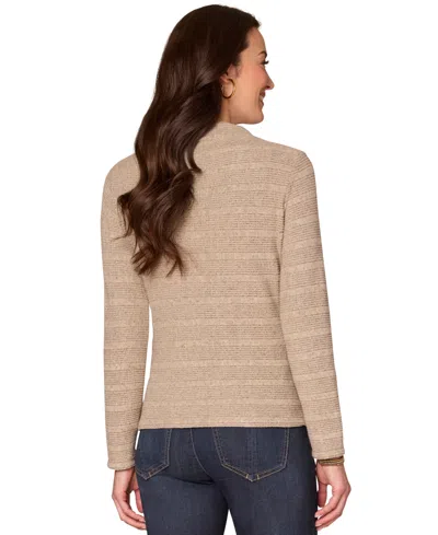 Democracy Petite Long Sleeve Mock Neck Side-ruched Top In Brown