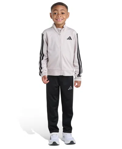 Adidas Originals Toddler And Little Boys 2t-7 Two Piece Long Sleeve, Three Stripes Jacket And Jogger Pant Set In Gray