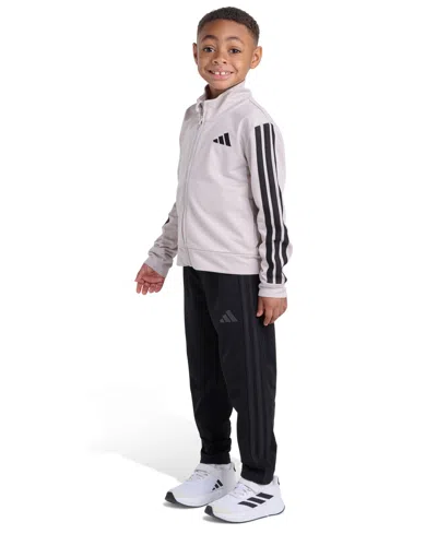 Adidas Originals Toddler And Little Boys 2t-7 Two Piece Long Sleeve, Three Stripes Jacket And Jogger Pant Set In Gray