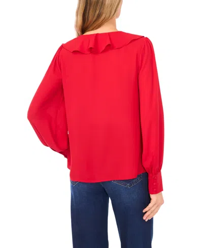 Cece Button Down Ruffle Top In Red