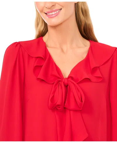 Cece Button Down Ruffle Top In Red