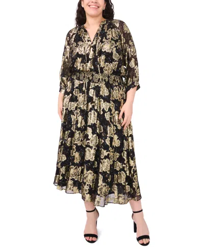 Msk Plus Size Ruched Waist Midi Dress In Black