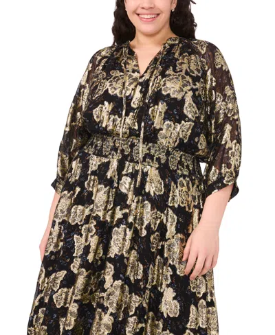 Msk Plus Size Ruched Waist Midi Dress In Black