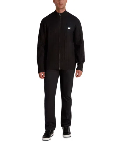 Karl Lagerfeld Men's Full Zip Cable Knit Sweater In Black