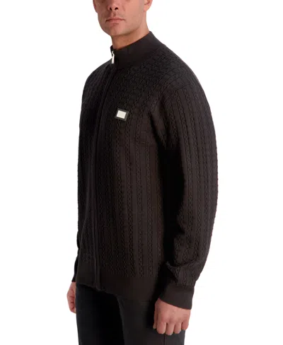 Karl Lagerfeld Men's Full Zip Cable Knit Sweater In Black