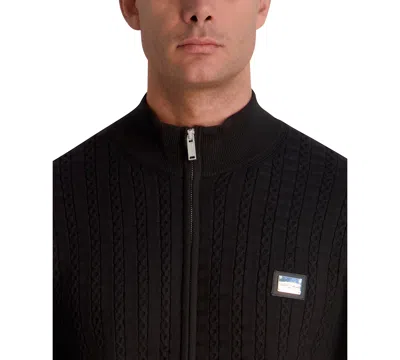 Karl Lagerfeld Men's Full Zip Cable Knit Sweater In Black