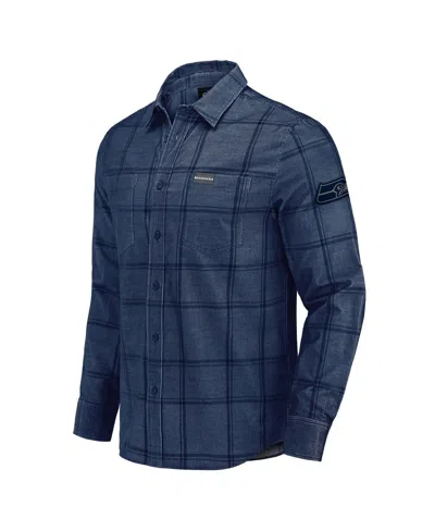 Fanatics Men's Darius Rucker Collection By College Navy Seattle Seahawks Micro Corduroy Plaid Button Up Shirt In Blue