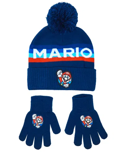 Super Mario Boys 2-piece Hat And Gloves Set In Blue