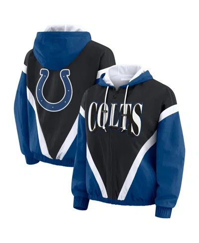 Wear By Erin Andrews Women's Black/royal Indianapolis Colts Plus Size Retro Crinkle Full-zip Hoodie Windbreaker Jacket In Animal Print