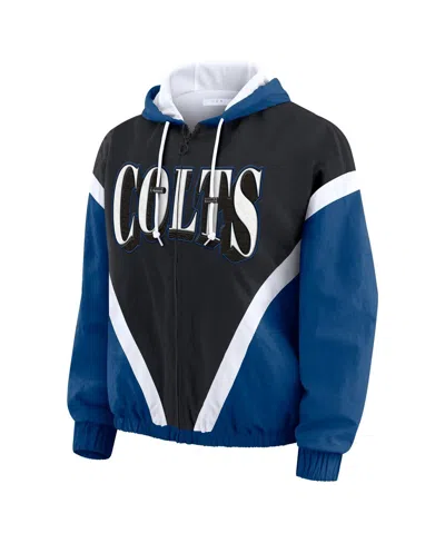 Wear By Erin Andrews Women's Black/royal Indianapolis Colts Plus Size Retro Crinkle Full-zip Hoodie Windbreaker Jacket In Animal Print