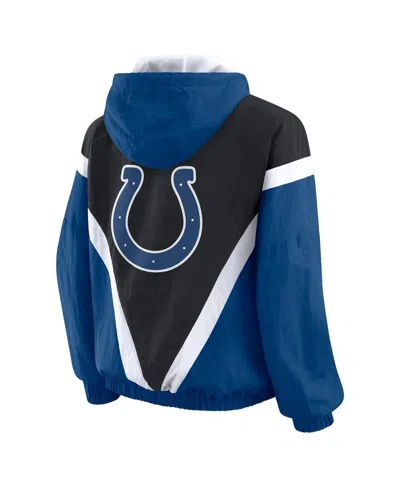 Wear By Erin Andrews Women's Black/royal Indianapolis Colts Plus Size Retro Crinkle Full-zip Hoodie Windbreaker Jacket In Animal Print
