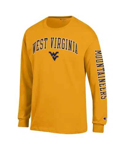Champion Men's Gold West Virginia Mountaineers Arch Over Logo 2-hit Long Sleeve T-shirt In Animal Print