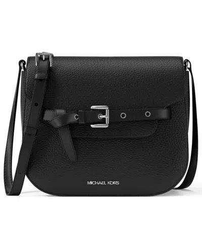Michael Kors Michael  Emilia Small Slip Pockets Saddle Crossbody Bag In Black