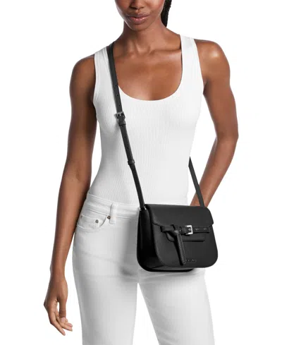 Michael Kors Michael  Emilia Small Slip Pockets Saddle Crossbody Bag In Black