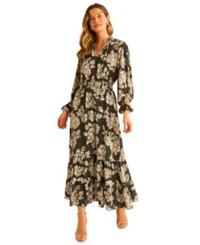 Vince Camuto Womens Long Sleeve Smocked Waist Tiered Dress Xxs 3x In Green