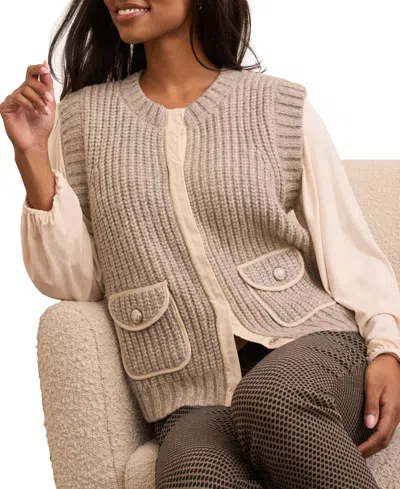 Tribal Sleeveless Button-up Knit Vest In Heather Sandstone In Neutral