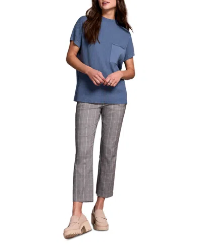 Tribal Women's Cotton Mock Neck Cap Short Sleeve Top In Blue