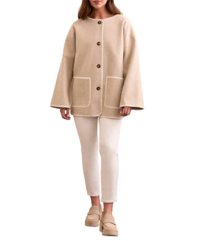 Tribal Long Sleeve Button Front Coat In Heathered Ice Latte In Brown