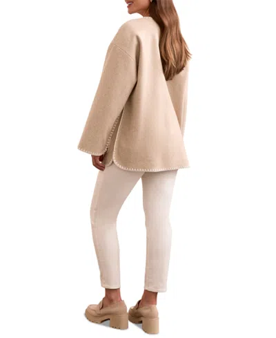 Tribal Long Sleeve Button Front Coat In Heathered Ice Latte In Brown