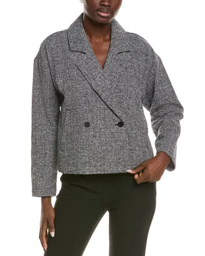 Eileen Fisher Double Breasted Stretch Organic Cotton Short Blazer In Gray