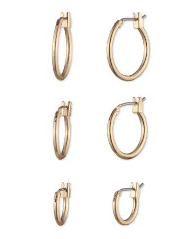 Nine West 3-pack Gold-tone Hoop Earrings Set In Gold