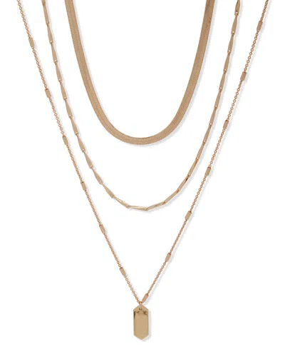 Nine West Gold-tone Three-row Extendable Drop Pendant Necklace In Metallic