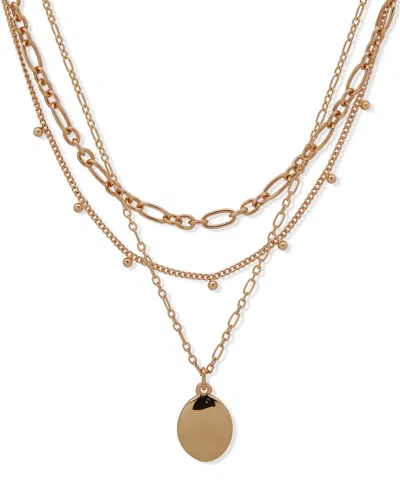 Nine West Gold-tone Triple-row Cascading Necklace In Gold
