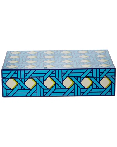 Jonathan Adler Large Lacquer Basketweave Box In Blue