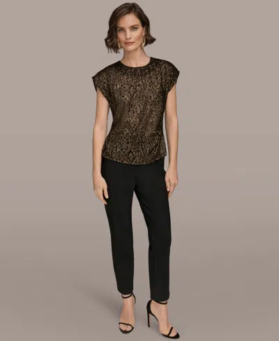 Donna Karan New York Metallic Cap Sleeve Top In Black