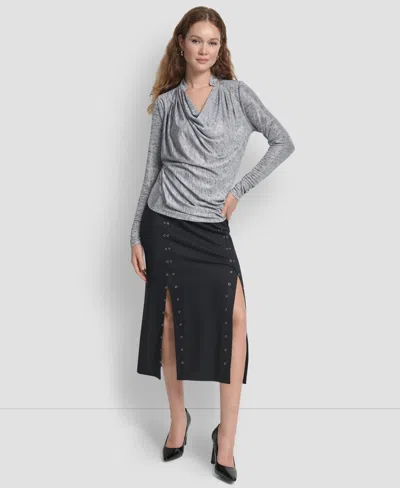 Dkny Women's Long Sleeve Heather Cowl Neck Top In Multi