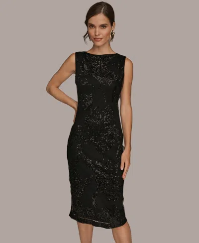 Donna Karan New York Sequin Mesh Midi Dress In Black