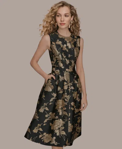 Donna Karan Metallic Jacquard Midi Dress In Multi