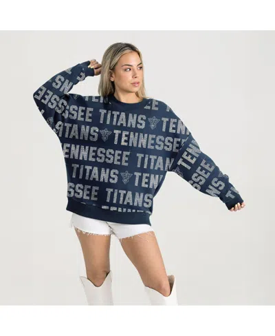 Gameday Couture Women's Navy Tennessee Titans Relaxed Drop Shoulder Hype Era Rhinestone Text Sweatshirt In Blue