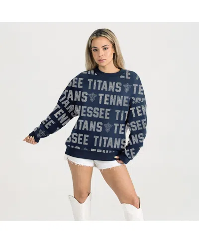 Gameday Couture Women's Navy Tennessee Titans Relaxed Drop Shoulder Hype Era Rhinestone Text Sweatshirt In Blue