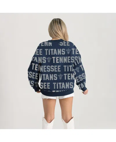 Gameday Couture Women's Navy Tennessee Titans Relaxed Drop Shoulder Hype Era Rhinestone Text Sweatshirt In Blue