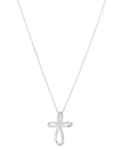 Macy's Cubic Zirconia Cross Necklace (0.14 Ct. T.w.) In Sterling Silver (also In 14k Gold) In Gray