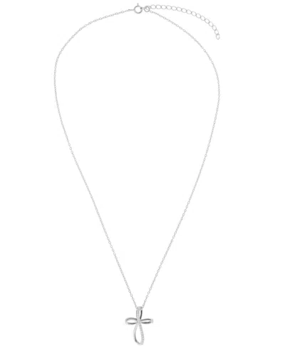 Macy's Cubic Zirconia Cross Necklace (0.14 Ct. T.w.) In Sterling Silver (also In 14k Gold) In Gray