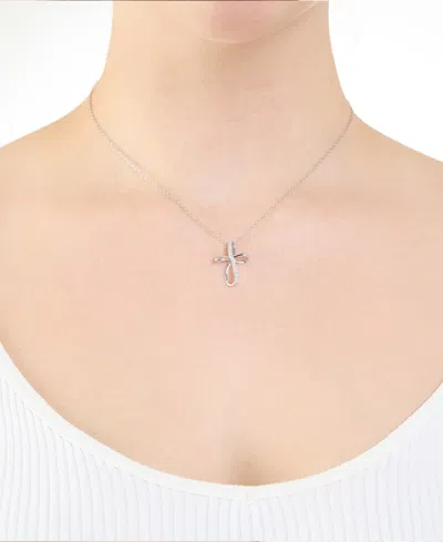 Macy's Cubic Zirconia Cross Necklace (0.14 Ct. T.w.) In Sterling Silver (also In 14k Gold) In Gray