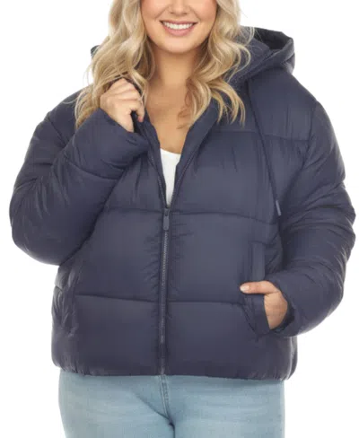 White Mark Women's Full Front Zip Hooded Bomber Puffer Jacket In Blue