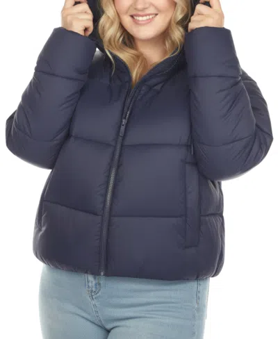 White Mark Women's Full Front Zip Hooded Bomber Puffer Jacket In Blue