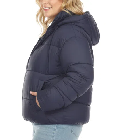 White Mark Women's Full Front Zip Hooded Bomber Puffer Jacket In Blue
