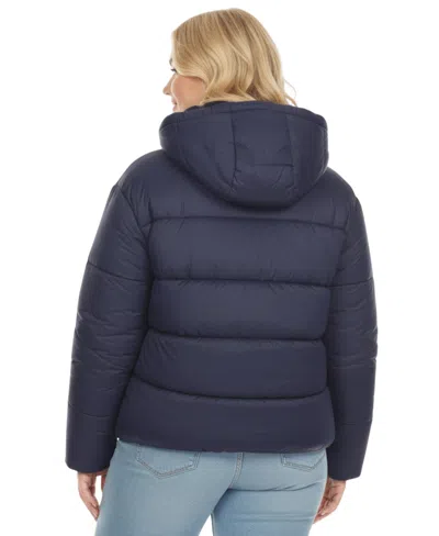 White Mark Women's Full Front Zip Hooded Bomber Puffer Jacket In Blue
