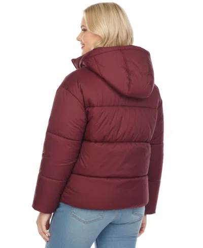 White Mark Women's Full Front Zip Hooded Bomber Puffer Jacket In Red
