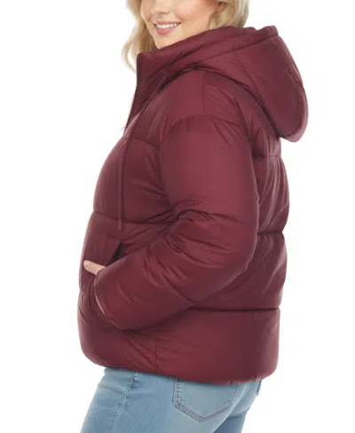 White Mark Women's Full Front Zip Hooded Bomber Puffer Jacket In Red