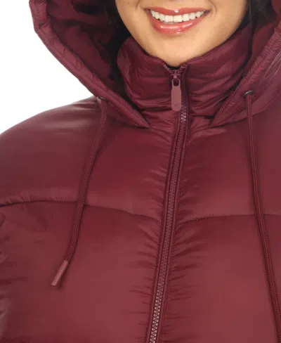 White Mark Women's Full Front Zip Hooded Bomber Puffer Jacket In Red