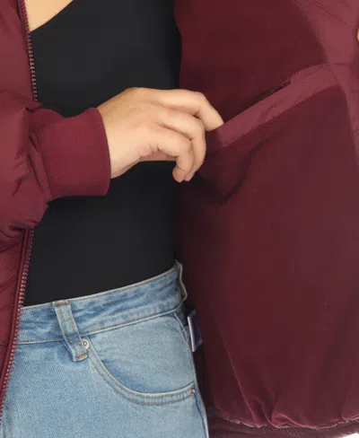 White Mark Women's Full Front Zip Hooded Bomber Puffer Jacket In Red