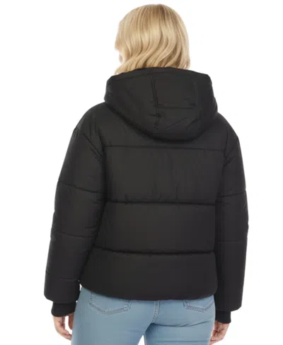 White Mark Plus Size Quilted Puffer Crop Jacket With Hood In Black