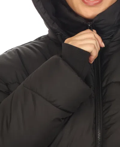 White Mark Plus Size Quilted Puffer Crop Jacket With Hood In Black