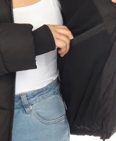 White Mark Plus Size Quilted Puffer Crop Jacket With Hood In Black