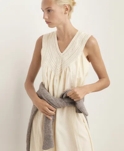 Mango Cotton Lace Nightdress With Drawstring Vanilla In White